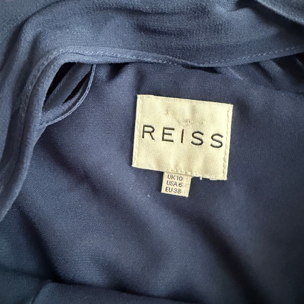 Reiss Colorblock Chiffon Maxi Dress Crisscross Back Blue Size 6 Excellent - Picture 2 of 9